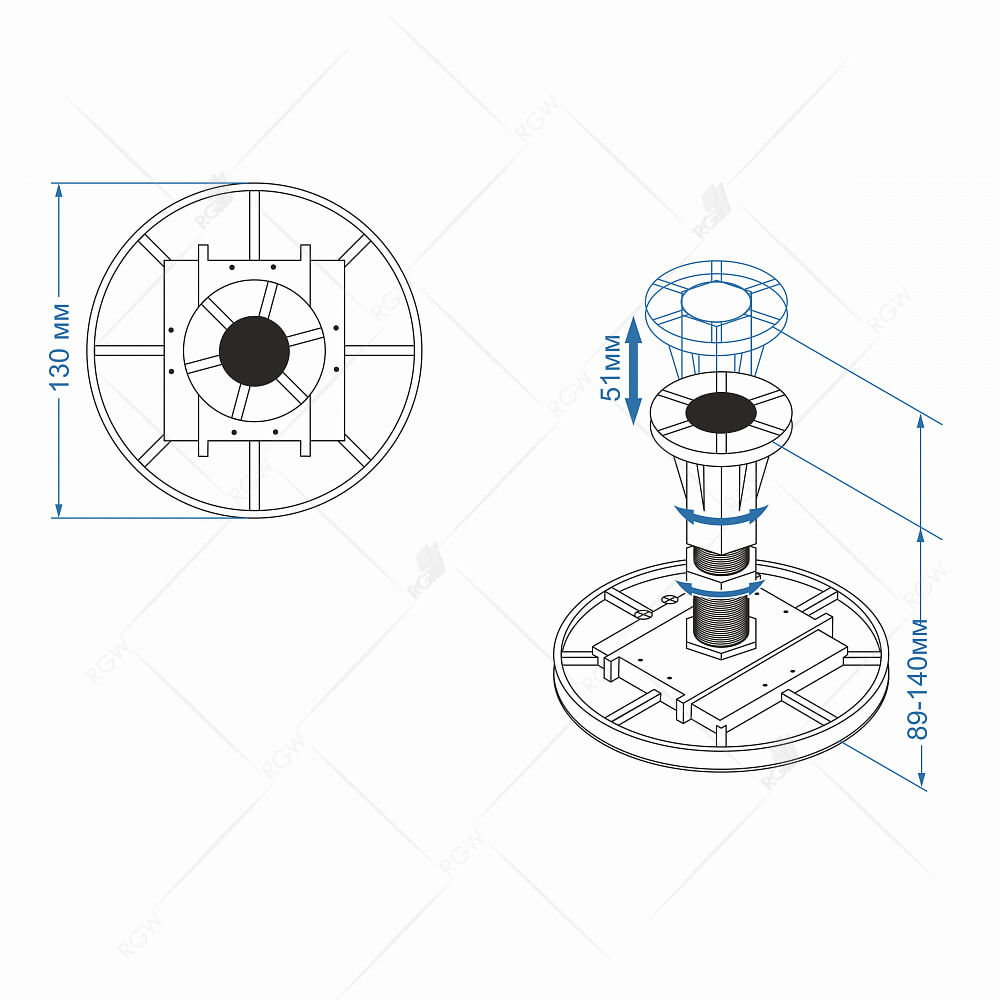 Ножки к поддонам RGW - Комплект ножек  RGW N-08  (AWS,GWS, Stone Tray,B/SPACE ) для (Radomir Люкс 93x93 (квадратный) складной, без поддона)